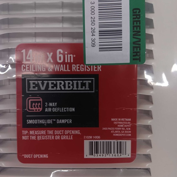 14" x 6" 2-Way Steel Wall / Ceiling Register, White (OD 15.75"L x 7.75"H) - Picture 4 of 4